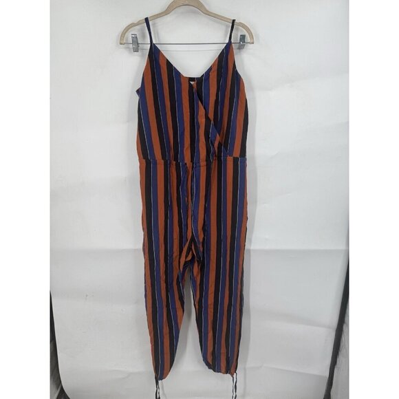 Madewell‎ X No. 6 Playa Cami Silk Jumpsuit Women 6 Orange Navy Striped Preppy - Picture 2 of 12
